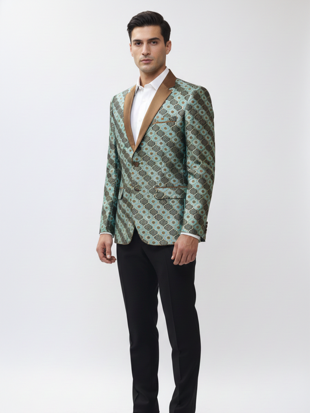 Mens Printed Jacquard Fashion Blazer for Stylish Occasions and Contemporary Trendy Look