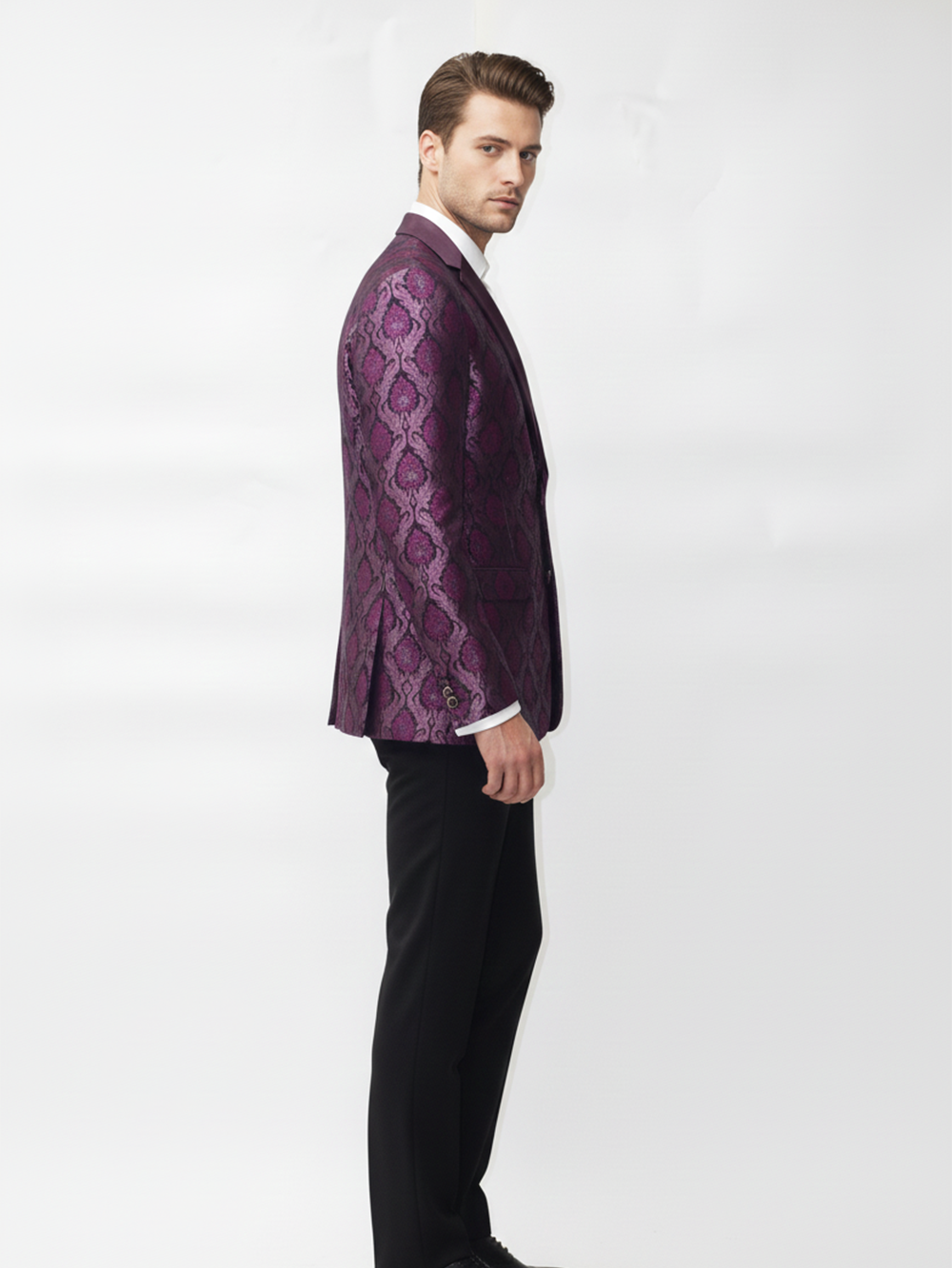 Mens Purple Slim Fit Blazer Made from Premium Jacquard Fabric Perfect for Parties, Weddings, Office Events and Stylish Occasions