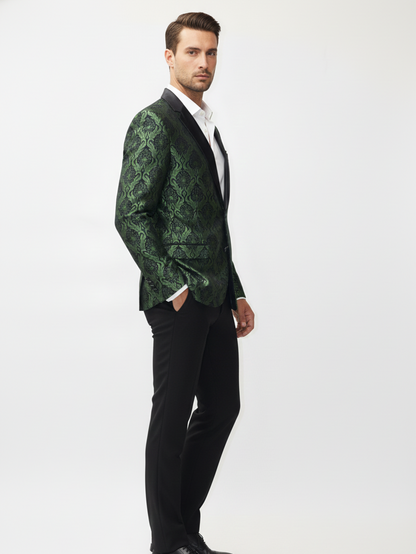 Mens Green and Black Slim Fit Blazer- Premium Tailoring, Elegant Patterns, Stylish Formal Wear for Office and Evening Parties