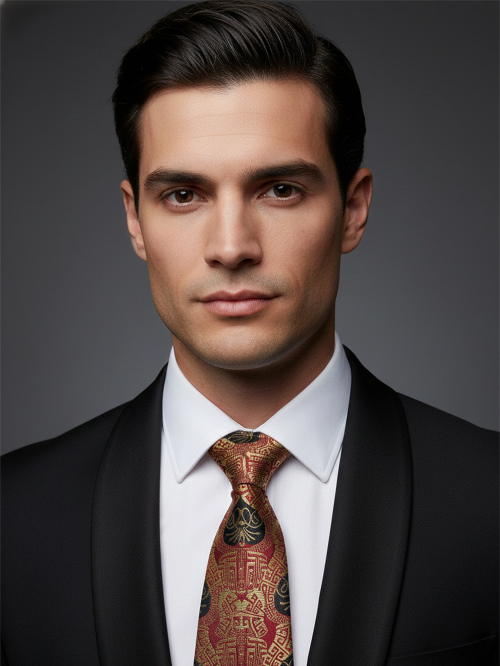 Red Tie with Golden & Black Work – Elegant Designer Necktie