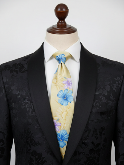 Luxury Golden Floral Printed Silk Tie for Men – Elegant Designer Necktie