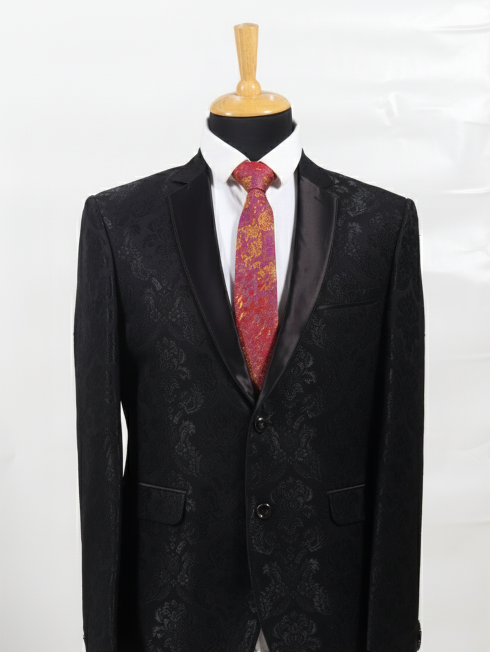 Red Art Silk Tie with Blue & Golden Patch Work