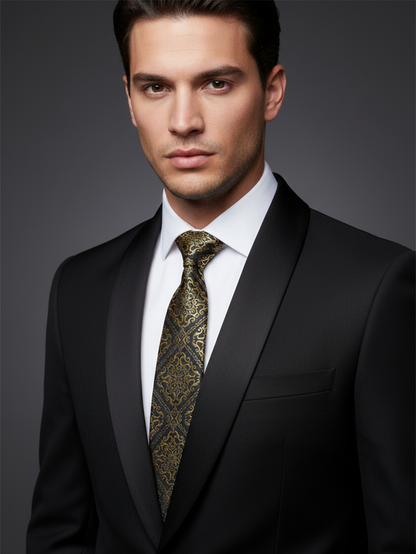 Black Tie with Heavy Golden Work – Luxury Statement Necktie