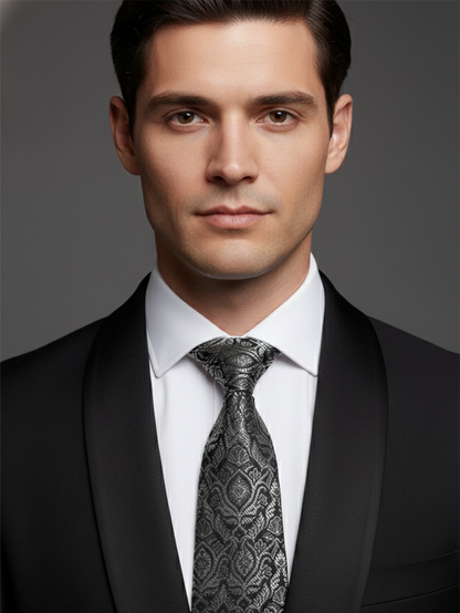 Classic Black Tie with White Print – Modern Elegance