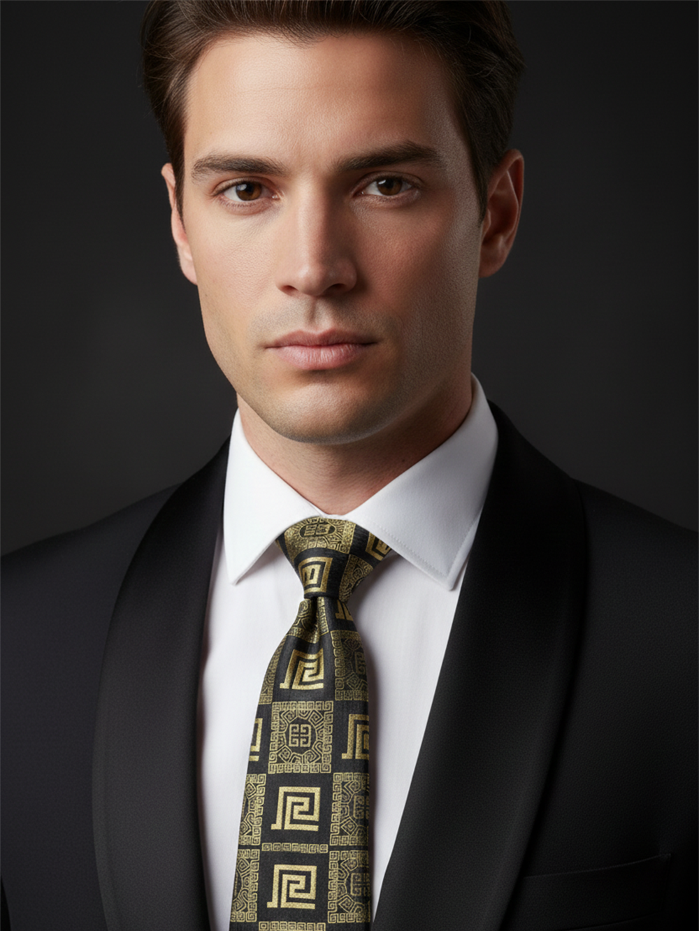 Black Tie with Golden Work – Premium Formal Necktie