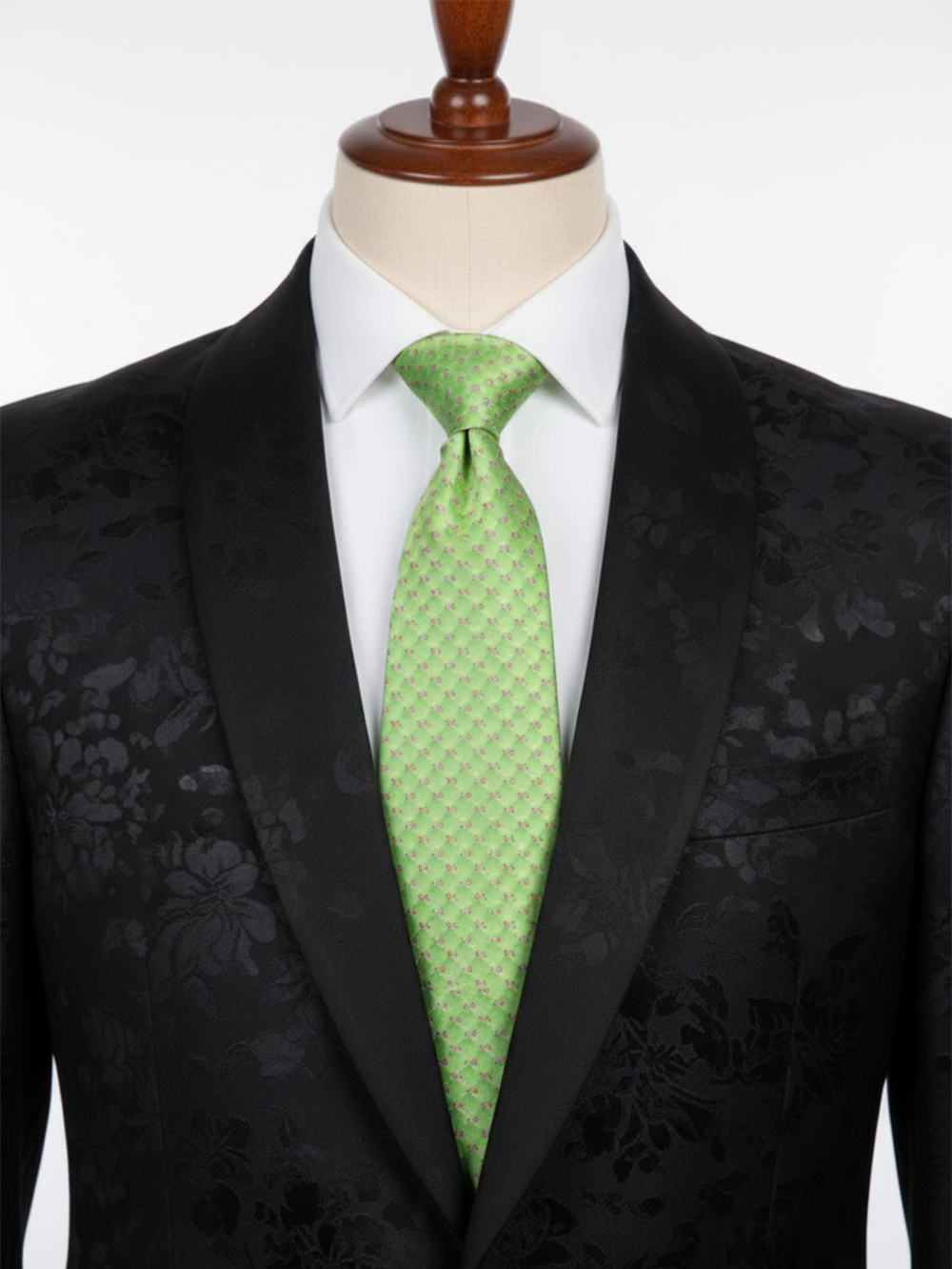 Premium Green Silk Tie with Red Dot Print – Classic Designer Necktie