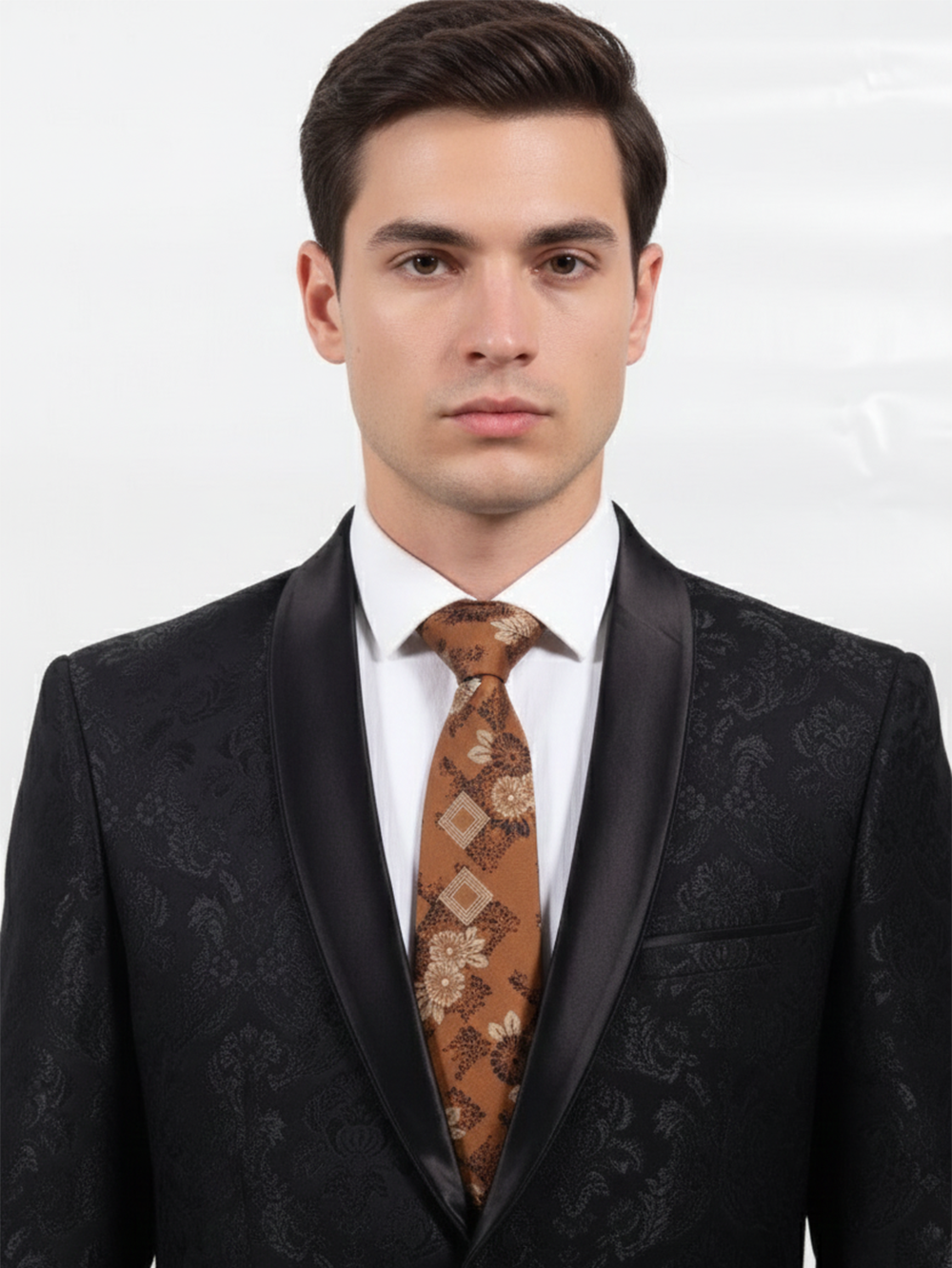 Brown Art Silk Tie with Floral Design