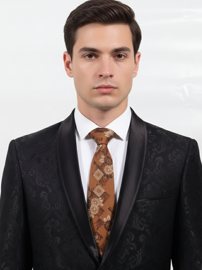 Brown Art Silk Tie with Floral Design