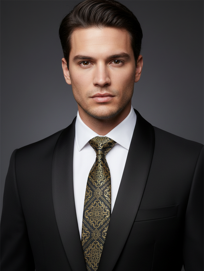 Black Tie with Heavy Golden Work – Luxury Statement Necktie
