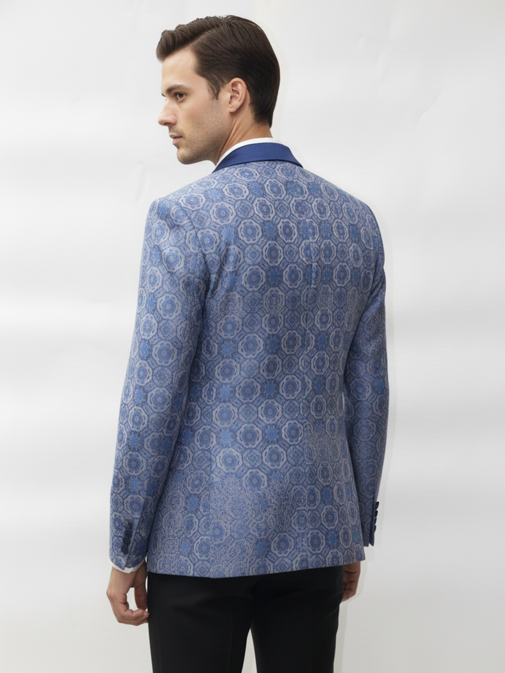Mens Blue Printed Slim Fit Jacquard Blazer , Premium Fabric, Modern Tailoring, Elegant Design for Formal and Party Wear