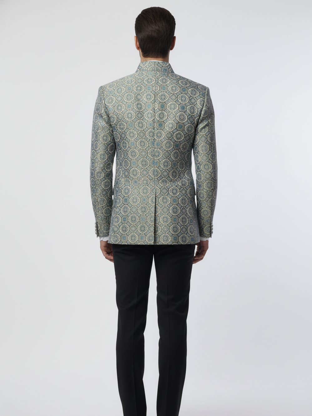 Mens Grey Printed Jacquard Blazer , Elegant Design, Premium Fabric, Modern Tailoring for Formal, Office and Evening Wear