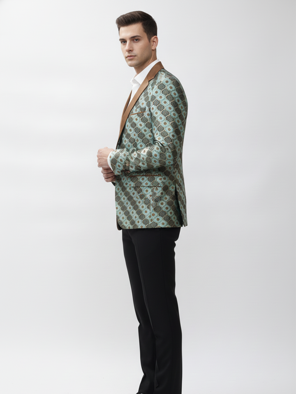 Mens Printed Jacquard Fashion Blazer for Stylish Occasions and Contemporary Trendy Look