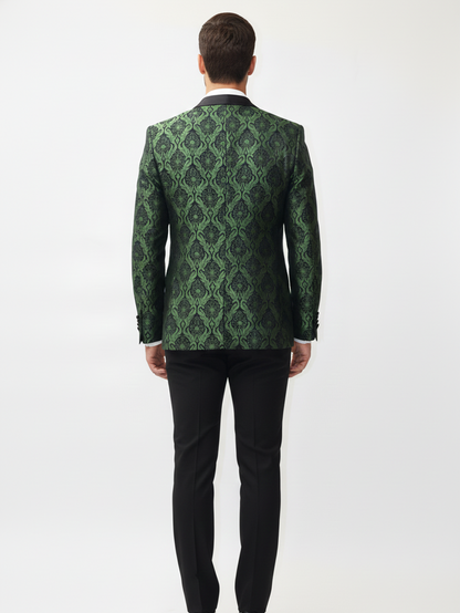 Mens Green and Black Slim Fit Blazer- Premium Tailoring, Elegant Patterns, Stylish Formal Wear for Office and Evening Parties