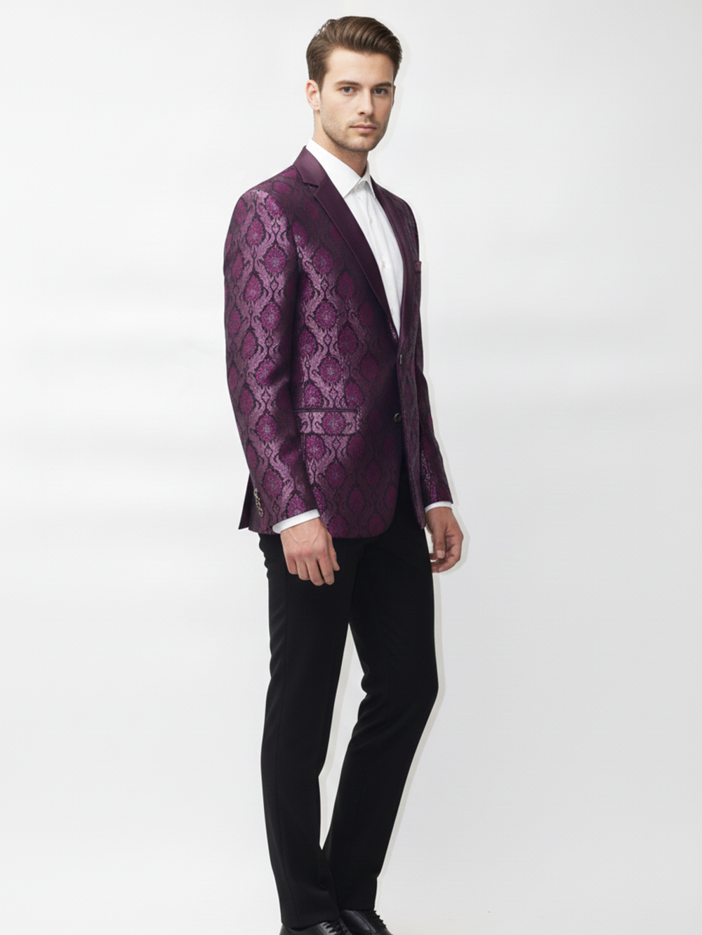 Mens Purple Slim Fit Blazer Made from Premium Jacquard Fabric Perfect for Parties, Weddings, Office Events and Stylish Occasions