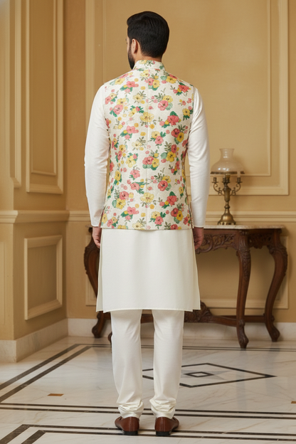Floral Elegance: Men’s Printed Nehru Jacket