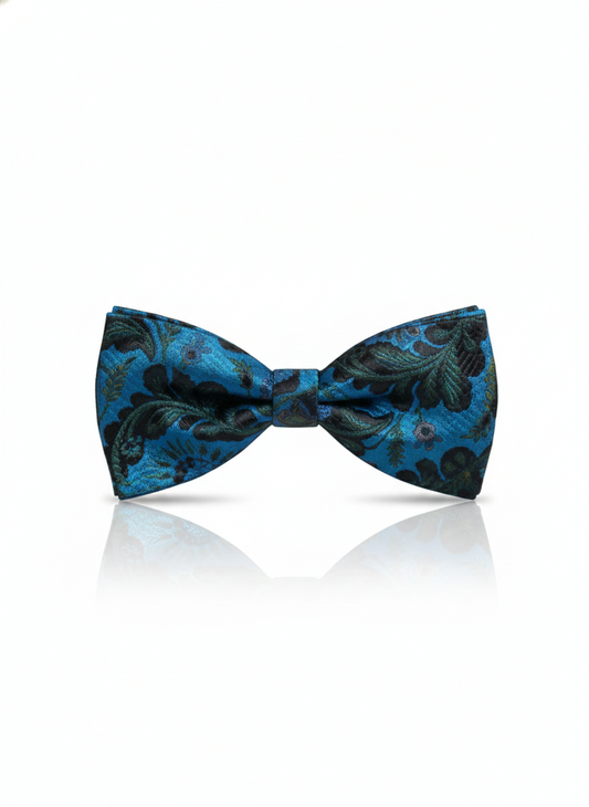 The Zenith Noir: Sky Blue & Black Filigree Bow Tie