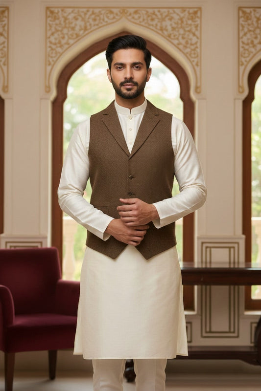 Men’s Brown Nehru Jacket | Classic Ethnic Waistcoat for Weddings, Festive & Party Wear