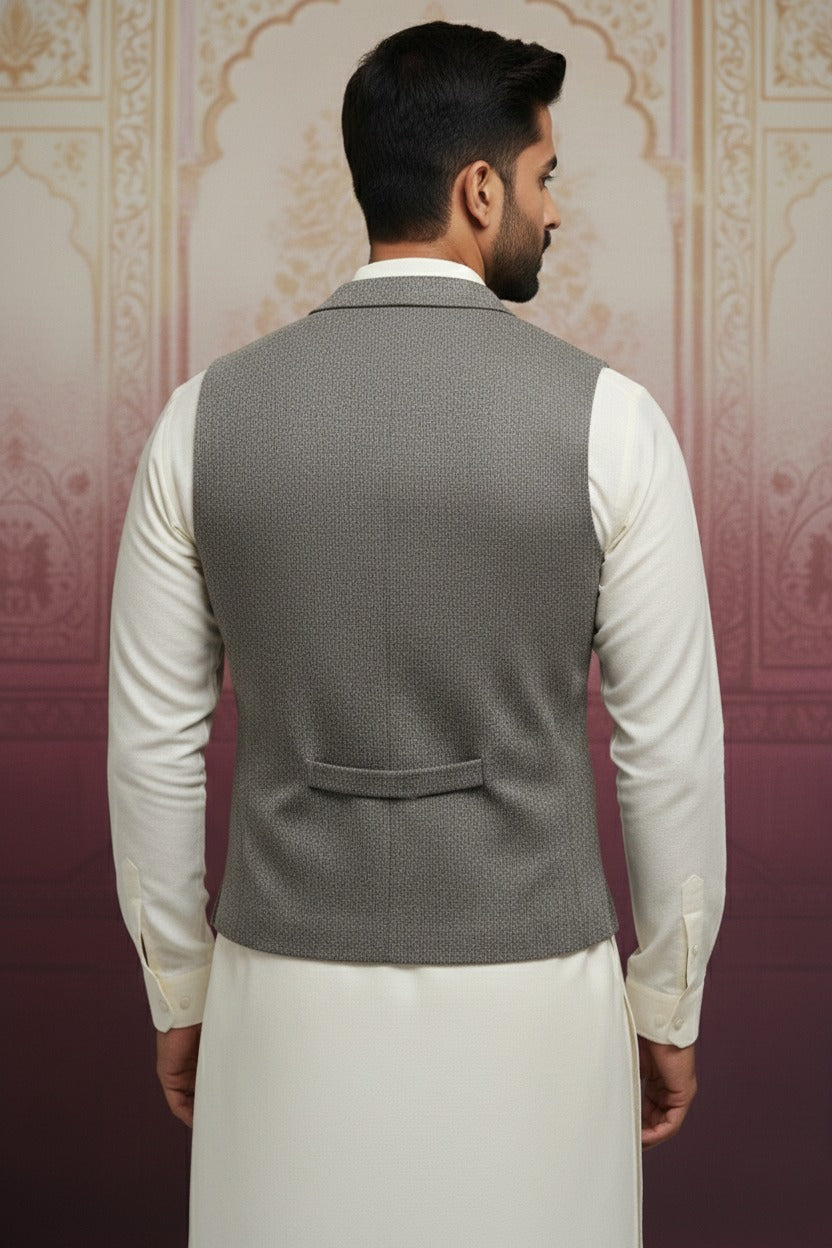 Men’s Grey & Black Nehru Jacket | Stylish Ethnic Waistcoat for Weddings & Festive Wear