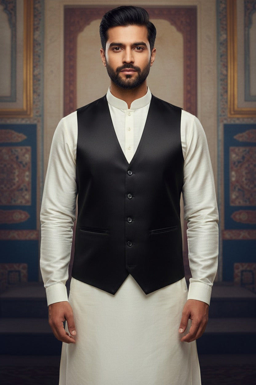 Men’s Black Nehru Jacket | Classic Ethnic Waistcoat for Weddings, Festive &amp; Party Wear&nbsp;