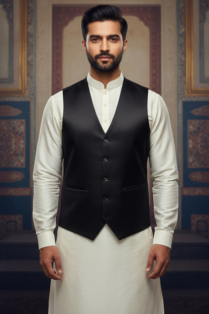 Men’s Black Nehru Jacket | Classic Ethnic Waistcoat for Weddings, Festive &amp; Party Wear&nbsp;