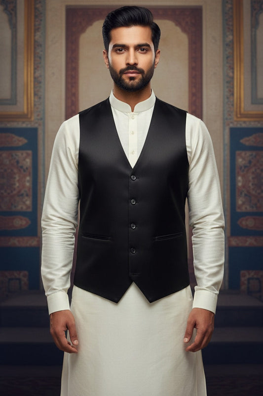 Men’s Black Nehru Jacket | Classic Ethnic Waistcoat for Weddings, Festive &amp; Party Wear&nbsp;