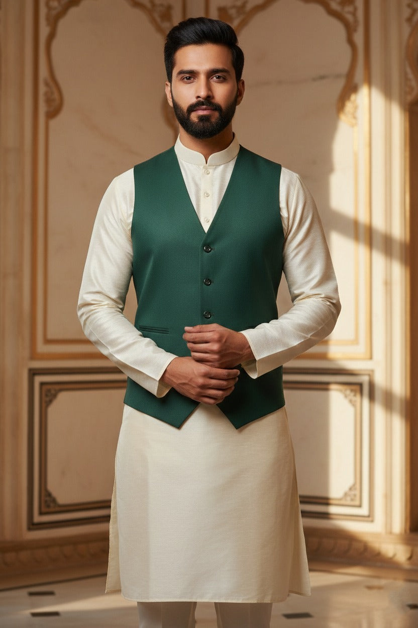 Men’s Teal Nehru Jacket | Stylish Ethnic Waistcoat for Weddings, Festive & Party Wear