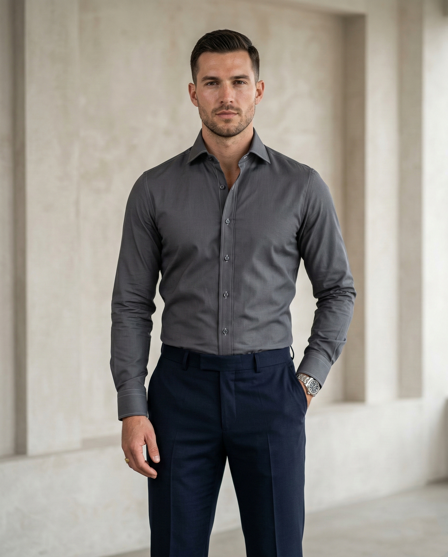 Charcoal Grey Formal Shirt for Men | Premium Cotton Blend Regular Fit
