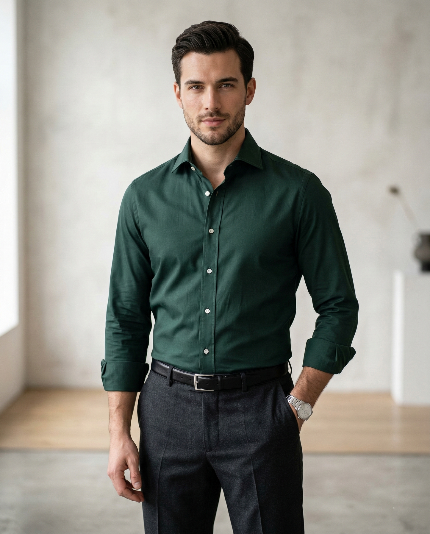 Dark Green Formal Shirt for Men | Premium Cotton Blend Regular Fit