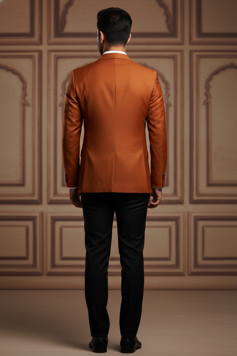 Men's Rust Orange Textured Jacquard Blazer