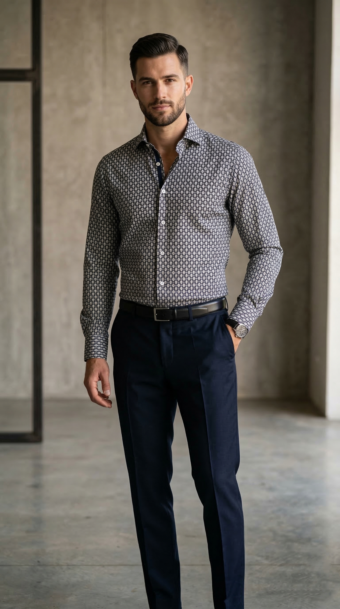 Men'sDesigner Slim-Fit Micro-Medallion Geometric Shirt