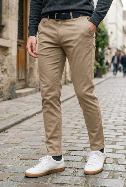 Slim-Fit Khaki Cotton Chinos - Essential Men's Trousers