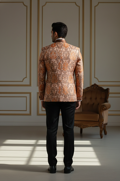 Men'sRose Gold Paisley Jacquard Tuxedo Blazer with Satin Shawl Lapel