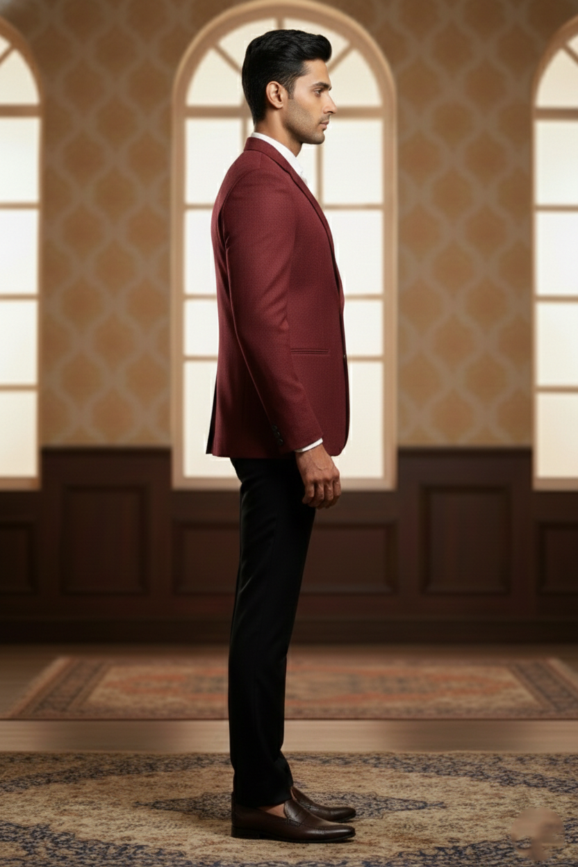 Men's Luxury Maroon Jacquard Blazer