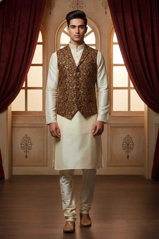 Men’s Ethnic Nehru Jacket | Traditional Indian Waistcoat for Kurta | Wedding & Festive Wear Sleeveless Vest