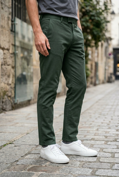 Slim-Fit Forest Green Chinos - Premium Cotton Trousers