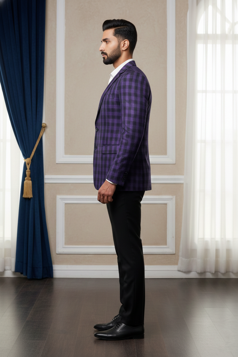 Men'sPurple Checkered Formal Blazer