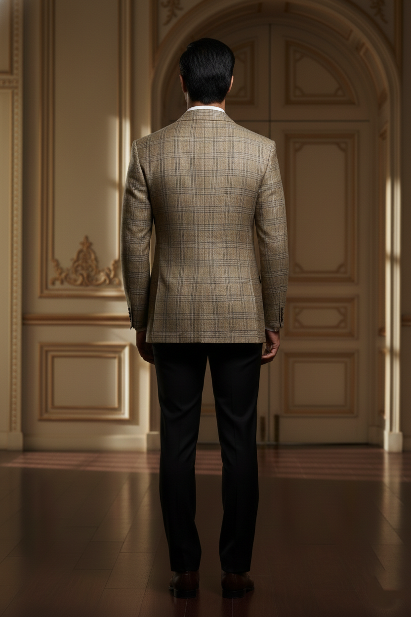 Men's Premium Beige Textured Jacquard Blazer