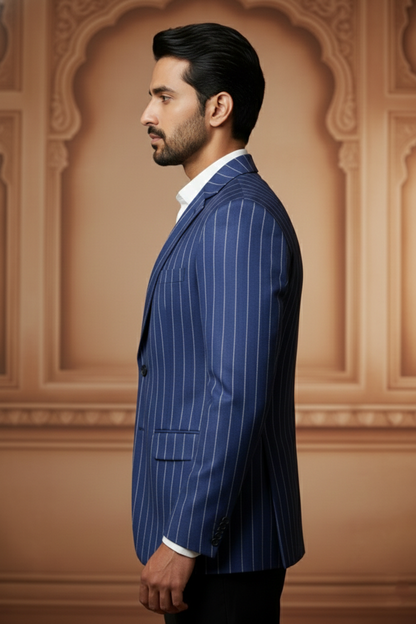 Men's Premium Blue Pinstripe Jacquard Blazer