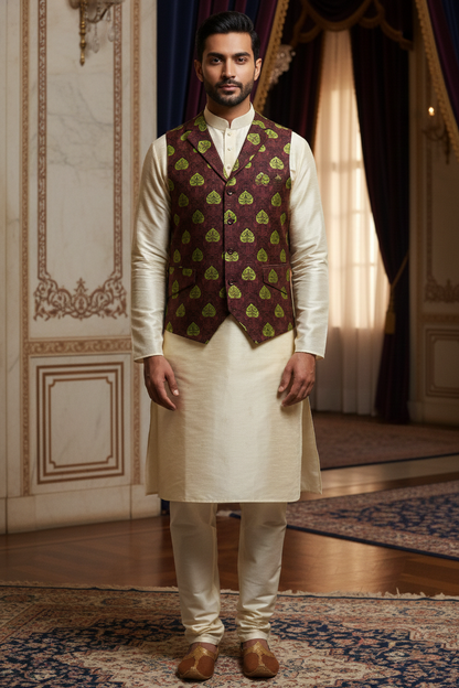 Men’s Purple Designer Waistcoat | Green Work Slim Fit Festive Vest