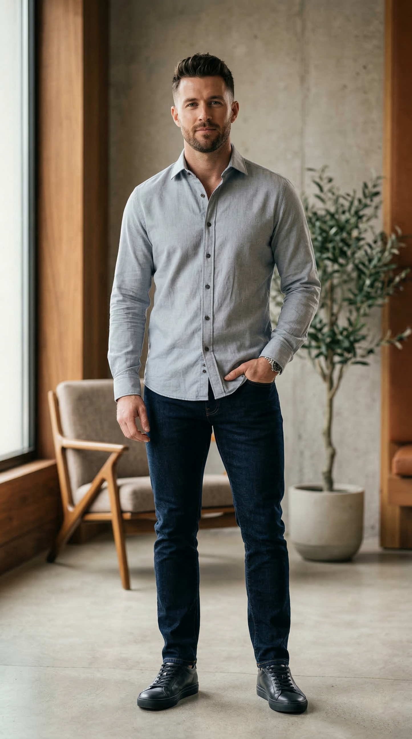Men'sSlim-Fit Casual Shirt in Light Steel Blue