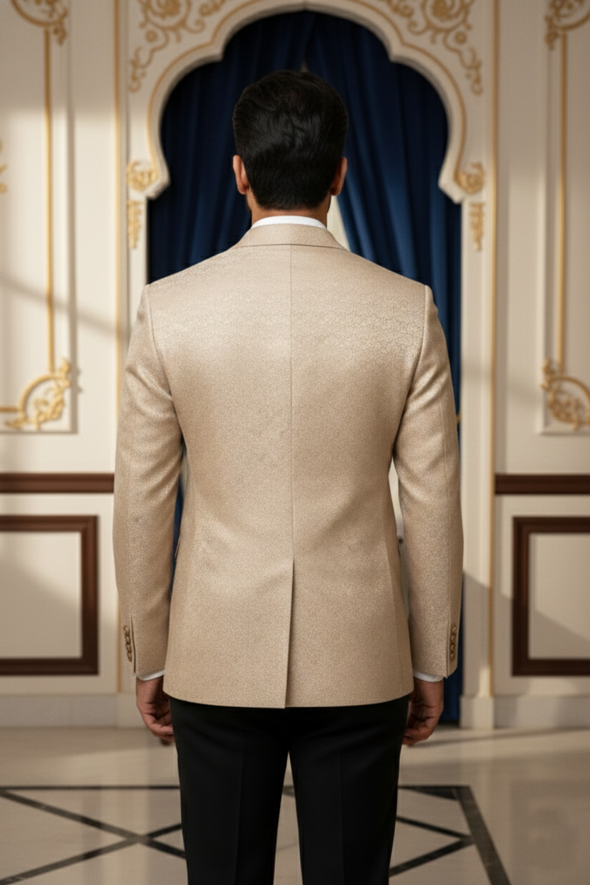 Men's Premium Champagne Gold Jacquard Blazer