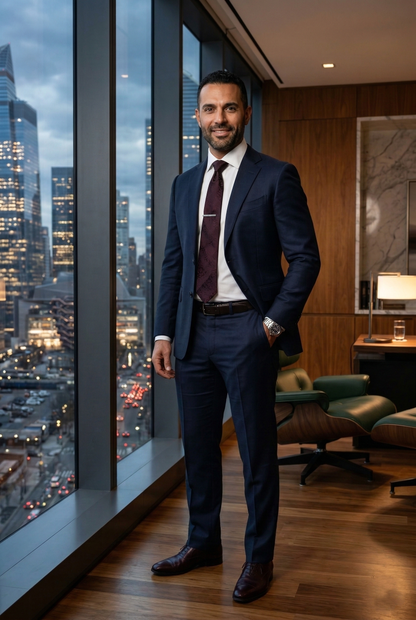 Elite Navy Blue Business Suit , Modern Tailored Fit