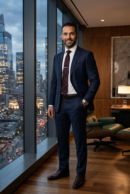 Elite Navy Blue Business Suit , Modern Tailored Fit