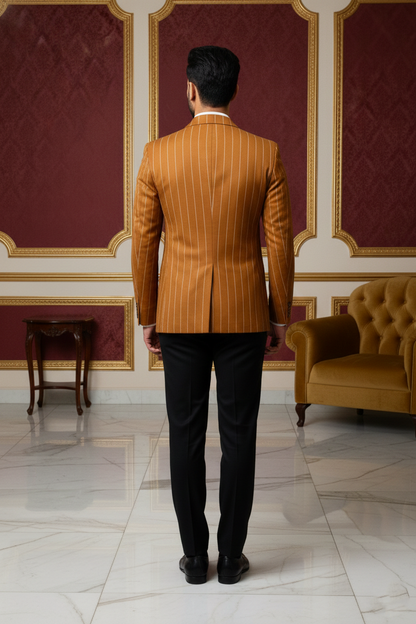 Men's Mustard Yellow Pinstripe Slim Fit Blazer