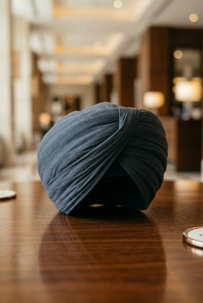 Slate Charcoal Formal Turban , Soft-Touch Pleated Wrap