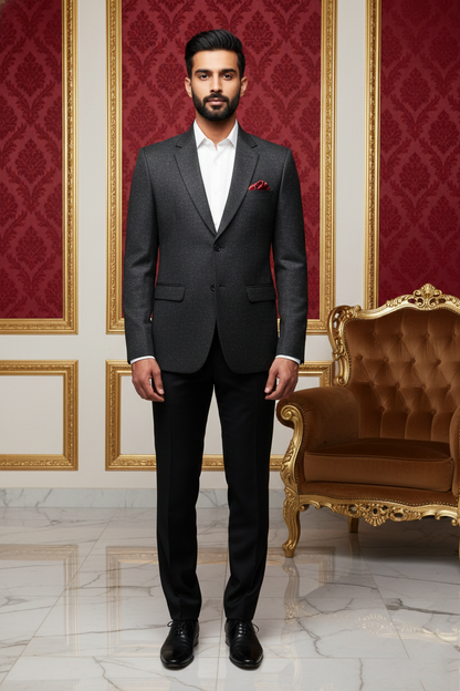 Men's Charcoal Grey Textured Slim Fit Blazer
