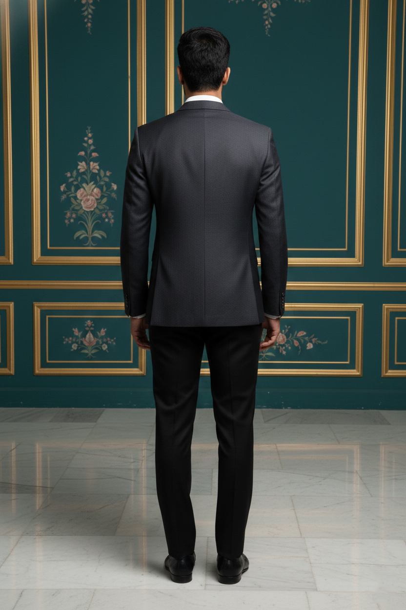 Men'sPremium Charcoal Grey Textured Blazer , Slim-Fit Formal Suit Jacket for Business & Weddings
