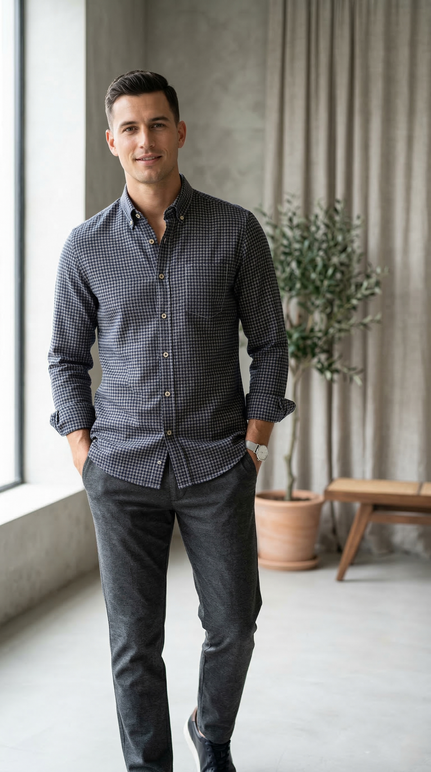 Men'sNavy Blue Checked Casual Shirt