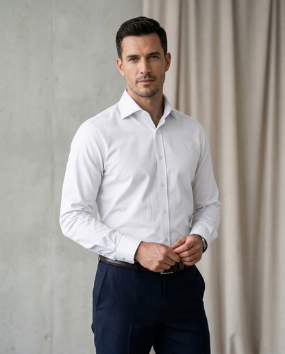 Men's Premium White Formal Shirt-Cotton Blend Full Sleeve Shirt