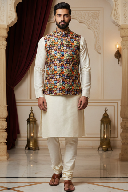 Whimsical Complexity: The Jigsaw Mosaic Nehru Jacket